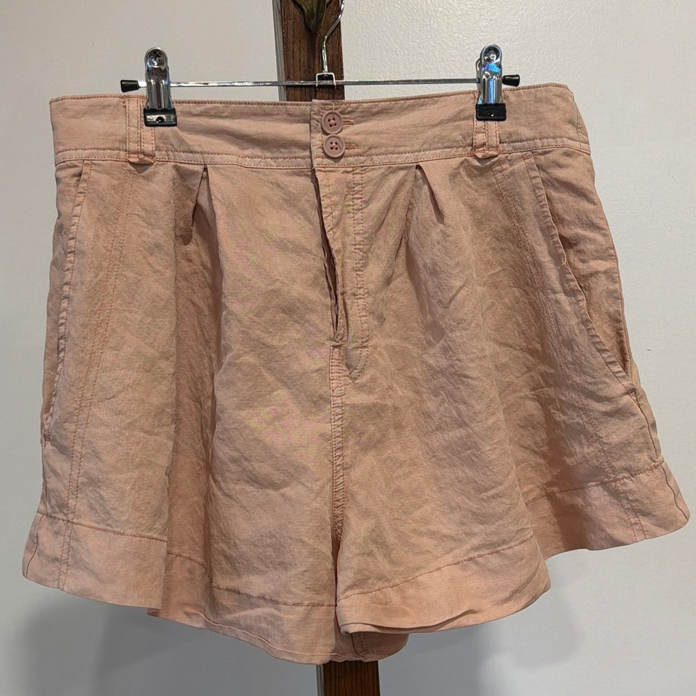 Free People Peach Pink High Waisted Pleated Button Fly Shorts 10 Coastal Breezy